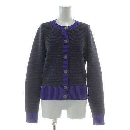 Chanel 08 A Cardigan Knit Cashmere Long Sleeve Coco Mark 38 Gray Purple