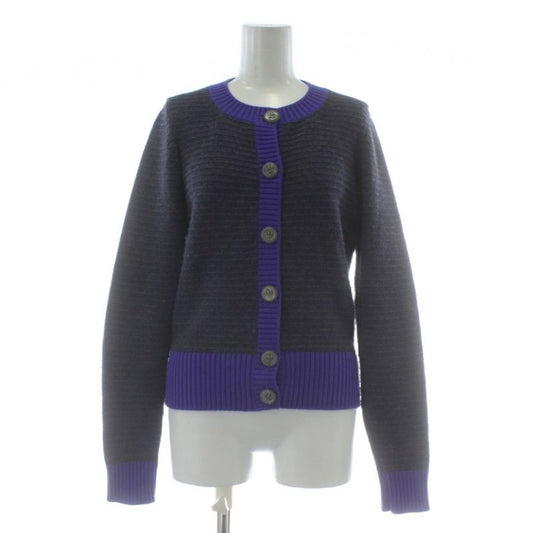 Chanel 08 A Cardigan Knit Cashmere Long Sleeve Coco Mark 38 Gray Purple