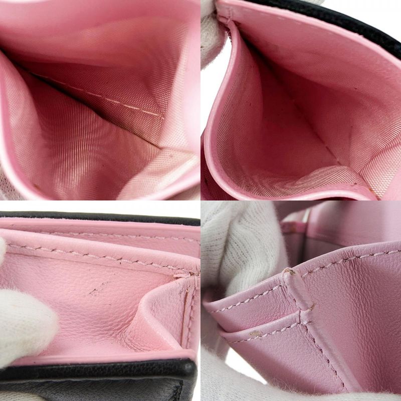 Christian Dior Card Case Cannage Leather Black Pink Business Card Holder Small