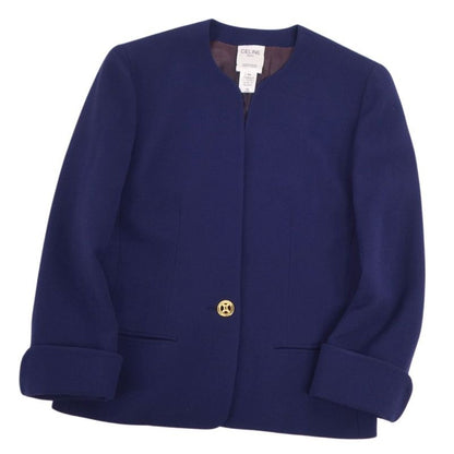 Celine Jacket Collarless Macadam Button Wool Outerwear Women 38 Vintage