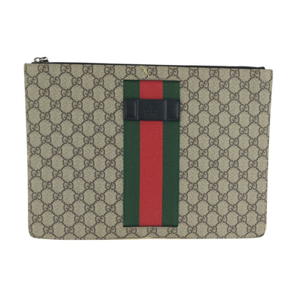 Gucci Sherry Clutch Leather Canvas Beige Black
