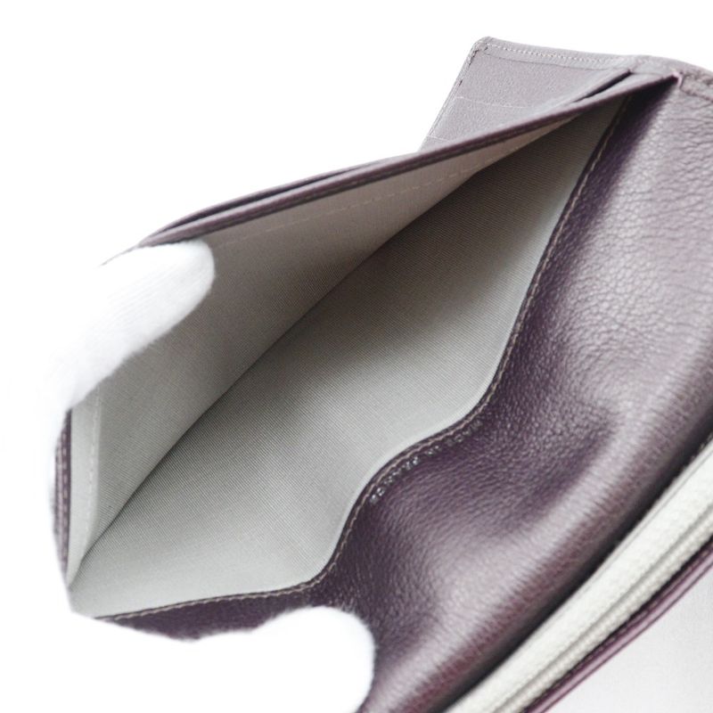 Chanel Camellia Coco Mark Leather Metallic Purple Women's Long Wallet