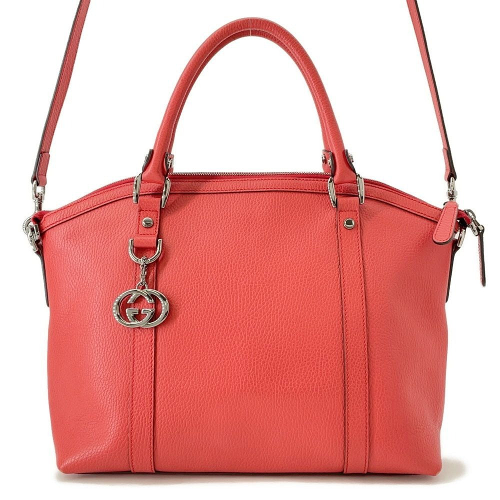 Gucci Tote Leather 2-Way Shoulder Bag Red Brown