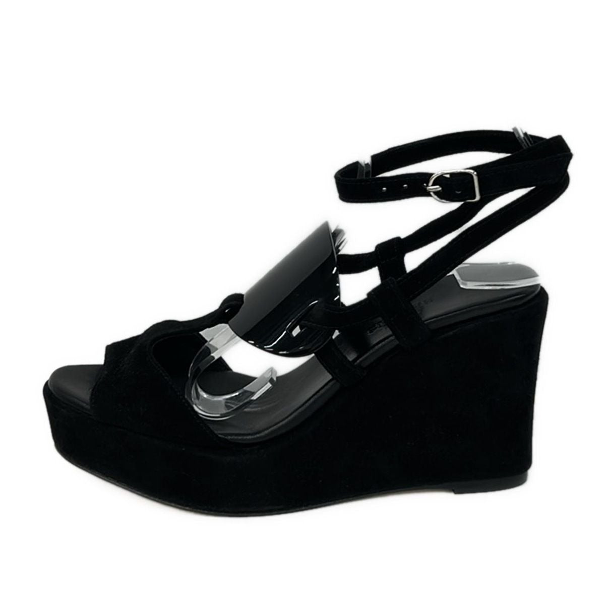 Hermes Sandals 35.5 Black Open Toe Wedge Sole