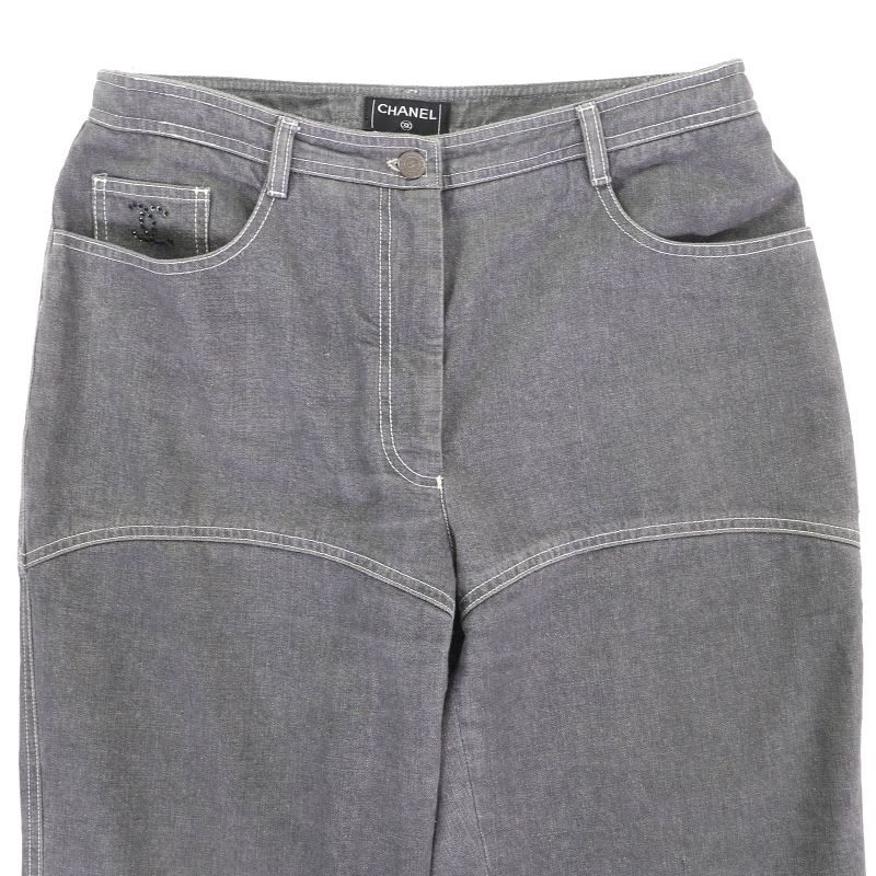 CHANEL Vintage 01P P17693 100% Cotton Coco Mark Rhinestone Coco Button Denim