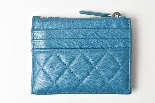 Chanel Coin Case Card Case A84105 Chanel Matelasse Caviar Skin Blue Silver