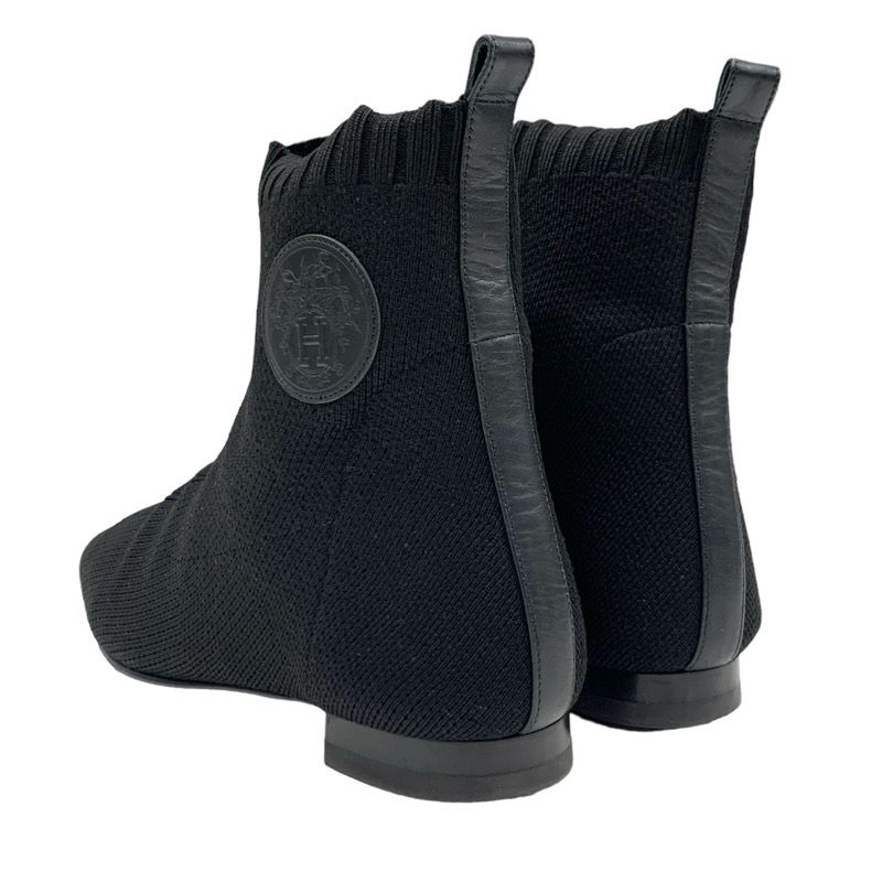 Hermes Duo Boots Short Boots Shoes Fabric Leather Black Socks Boots Exlibris