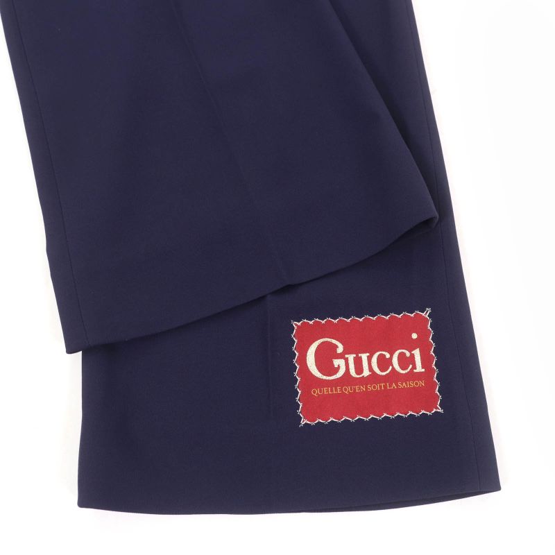Gucci 624955 Center Press Wide Pants With Logo Patch Navy 36 Made In Italy