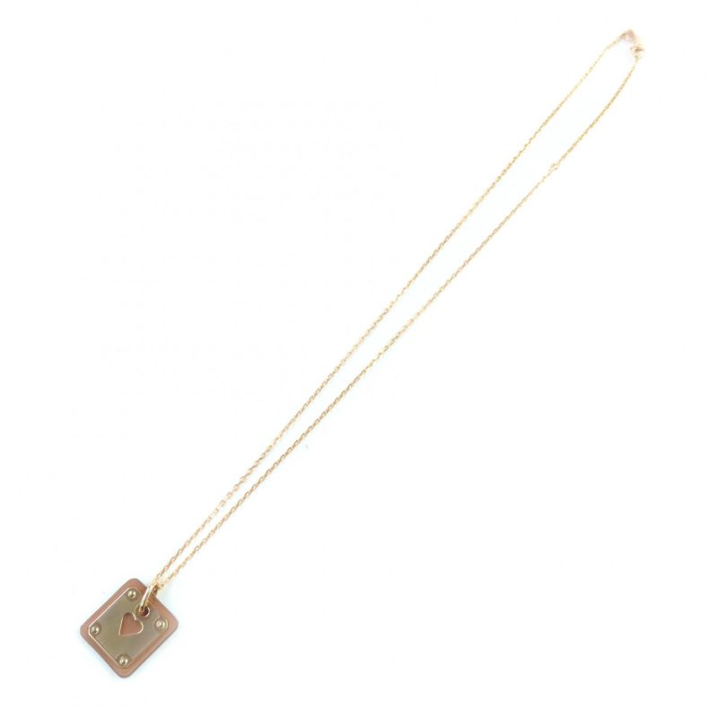 Hermes Asdecourt Heart Necklace Pink Gold Brown Stamped Z With Box And Storage