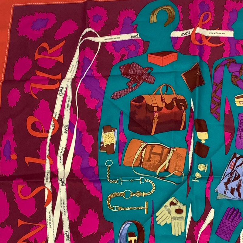 Hermes Carre 90 Monsieur ET Madame All-over Silk Scarf Multicolor