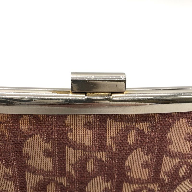 DIOR Pouch Red Gold And Beige Canvas Trotter Clasp Small Pouch Women's