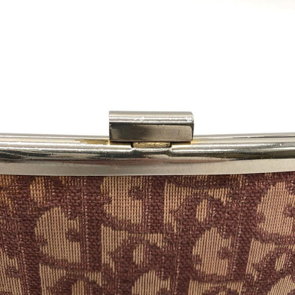 DIOR Pouch Red Gold And Beige Canvas Trotter Clasp Small Pouch Women's