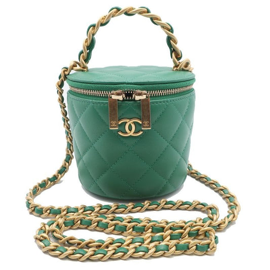 Chanel Mini Vanity Bag Green Lambskin Chain Shoulder Gold Hardware