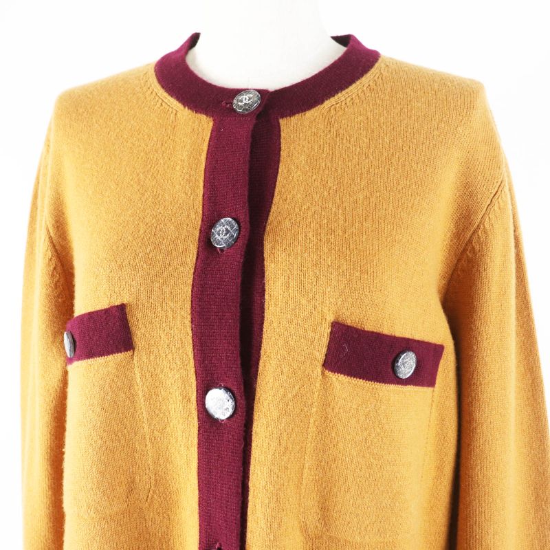 CHANEL 20AW P71510 100% Cashmere Coco Mark Buttons Bi-color Long Sleeves Long