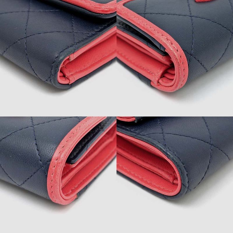 Chanel Trifold Wallet Matelasse Bicolor - Navy - Pink Lambskin Wallet