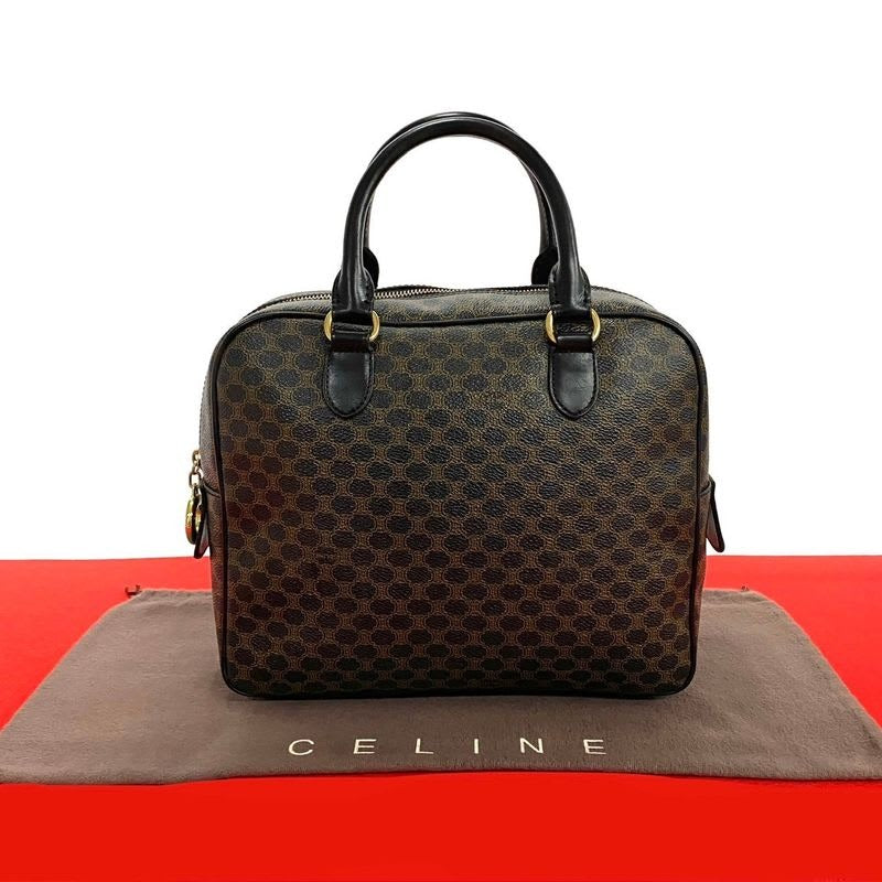 Celine Vintage Macadam Blason Triomphe Pattern Leather Handbag Mini Boston Bag