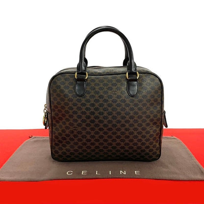 Celine Vintage Macadam Blason Triomphe Pattern Leather Handbag Mini Boston Bag