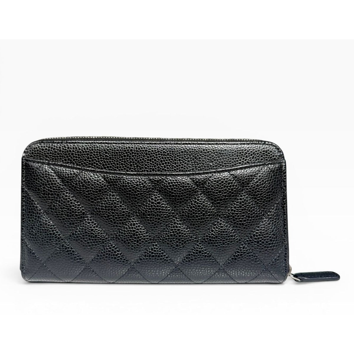 Chanel Quilted Classic Long Zip Wallet Caviar Black Silver — view 2