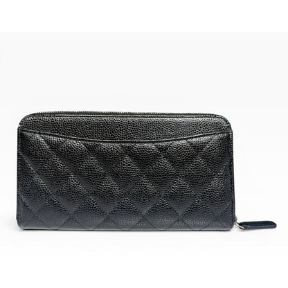 Chanel Quilted Classic Long Zip Wallet Caviar Black Silver — view 2