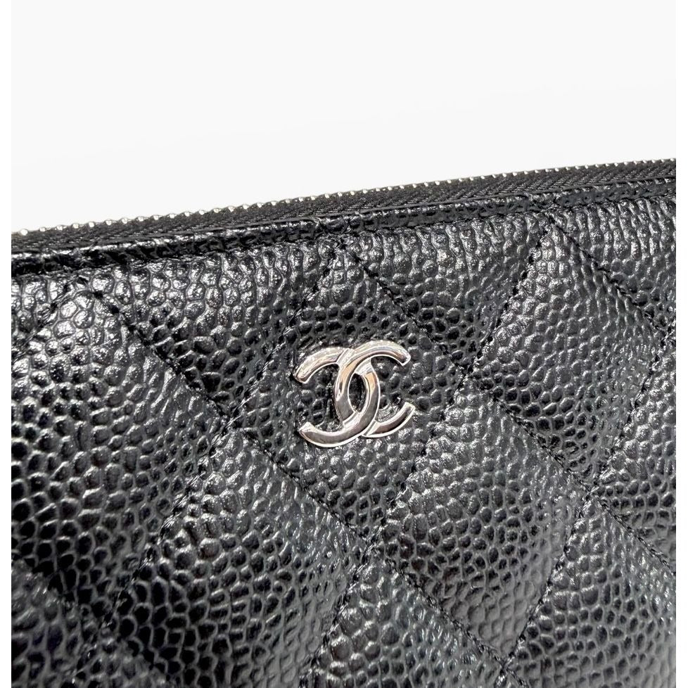 Chanel Quilted Classic Long Zip Wallet Caviar Black Silver — view 6