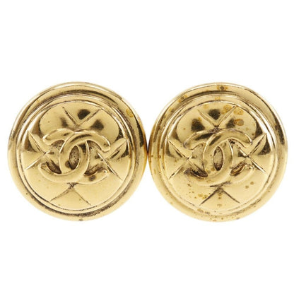 Chanel CC Logo Quilted Gold Plated Earrings