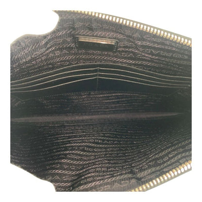 Prada Saffiano Floral Logo Black Red Silver Hardware Leather Clutch Bag Second