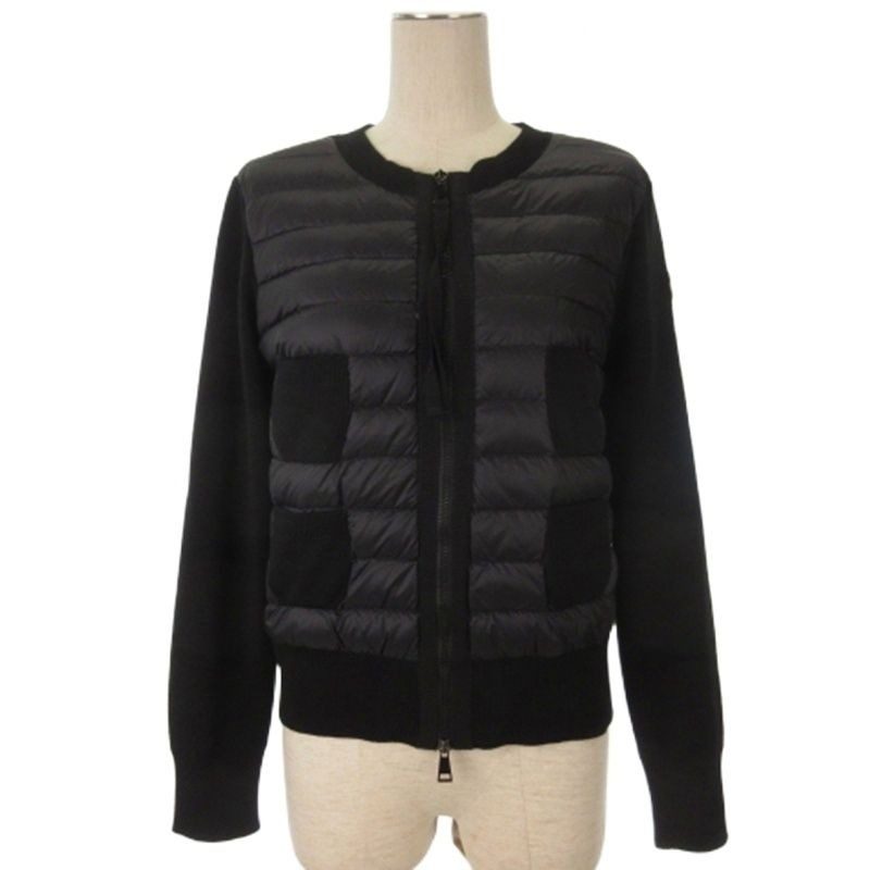 Moncler Tricot Cardigan Knit Contrast Down Jacket Black