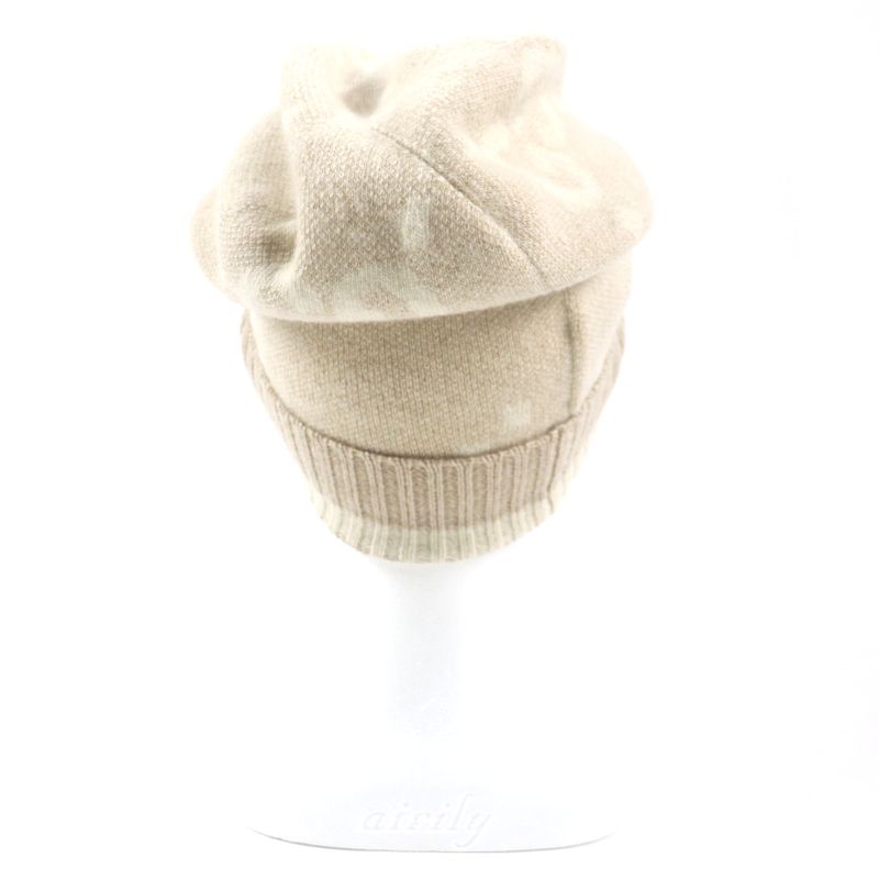 Gucci 765053 GG Cashmere Jacquard Cap Knit Hat Current Camel White M (57 21cm