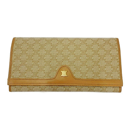 Celine PVC Leather Macadam Clasp Long Wallet Women Beige 366967 Long Wallet