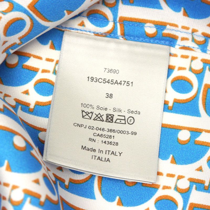 Dior Oblique Allover Silk Short Sleeve Shirt Size 38 Blue