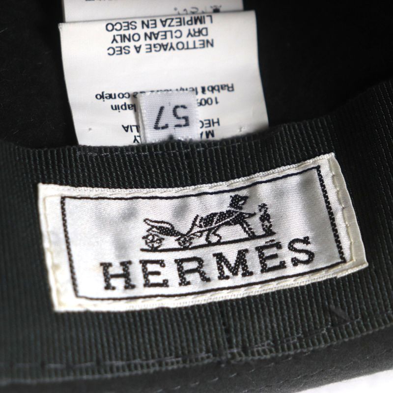 Hermes 100% Wool Rabbit Felt Hat With Ribbon Dark Gray 57 Made In Italy