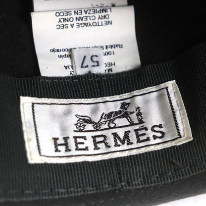 Hermes 100% Wool Rabbit Felt Hat With Ribbon Dark Gray 57 Made In Italy