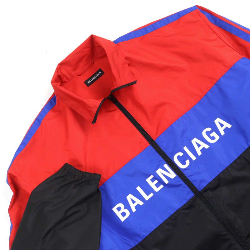 Balenciaga 534317 Logo Print Oversized Zip Up Poplin Jacket Track Jacket Red