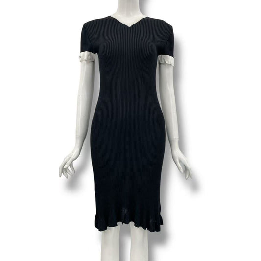 Chanel Dress Knit CC Logo White Black