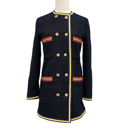 Gucci Outer Coat Jacket Taiga Button Tweed Black