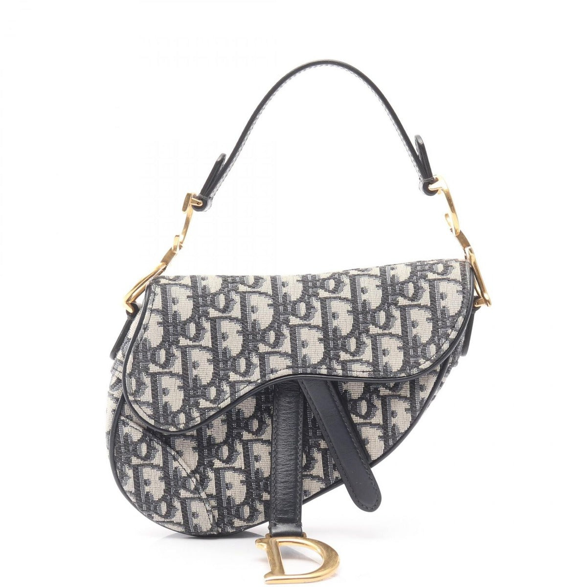 Dior Saddle Bag Mini Oblique Peacock Navy Canvas Leather Ivory Navy. Black