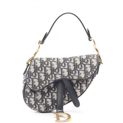 Dior Saddle Bag Mini Oblique Peacock Navy Canvas Leather Ivory Navy. Black