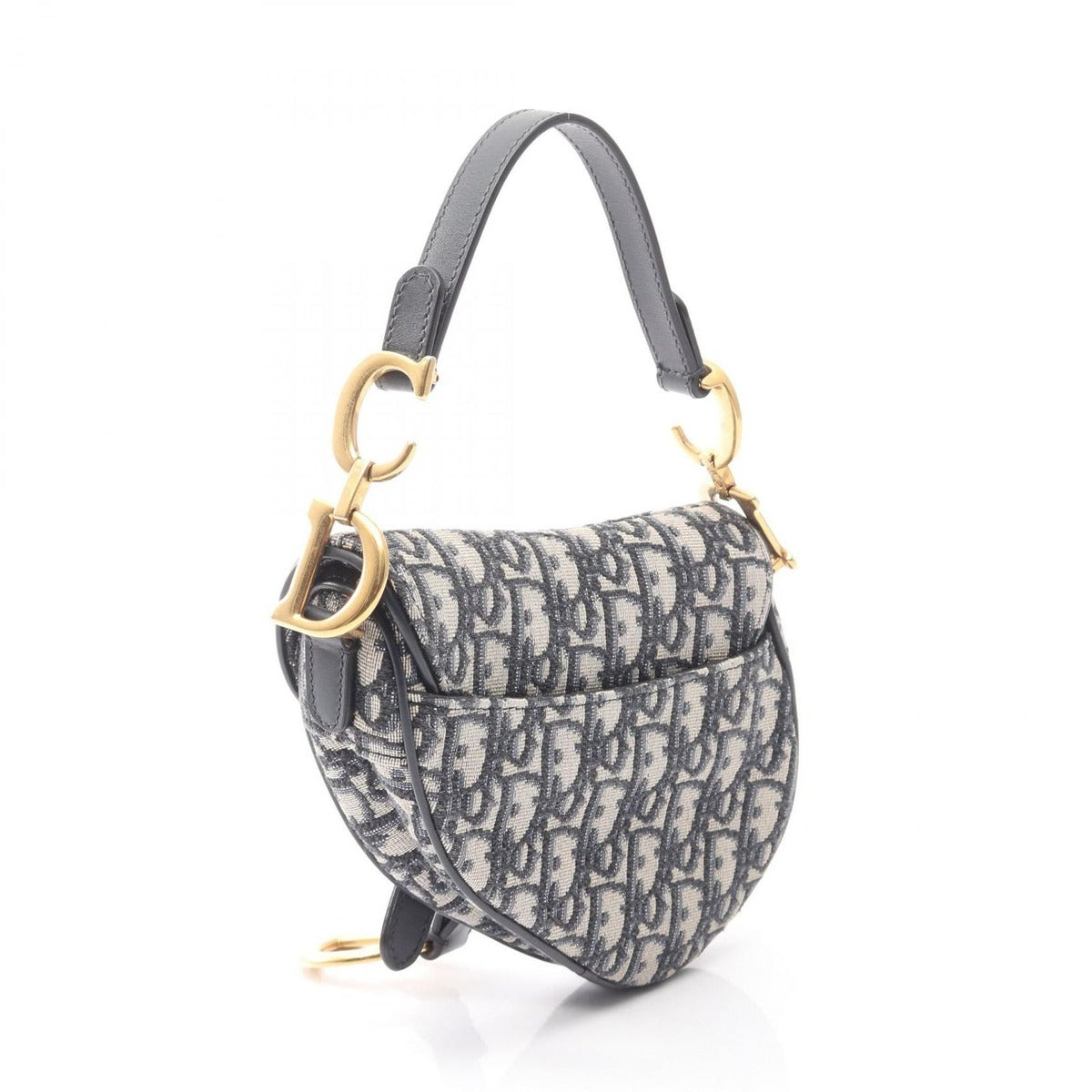 Dior Saddle Bag Mini Oblique Peacock Navy Canvas Leather Ivory Navy. Black — view 2