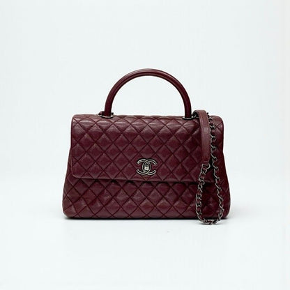 Chanel Bag Shoulder Caviar Leather Bordeaux Silver Quilted Coco Handle