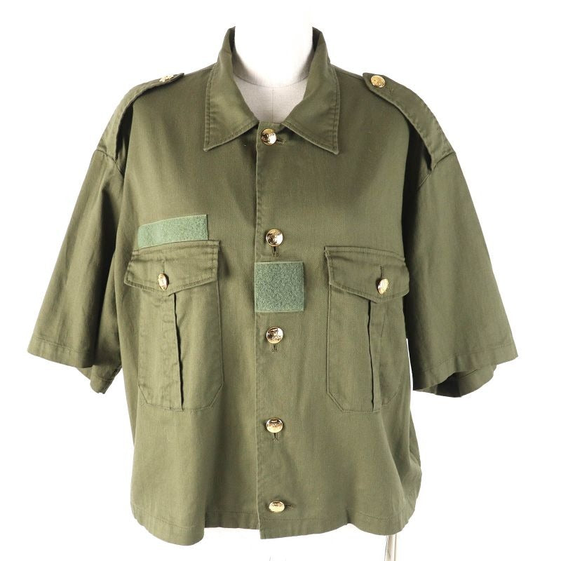 Celine 2 K 100% Cotton Triomphe Button Military Shirt Short Sleeve