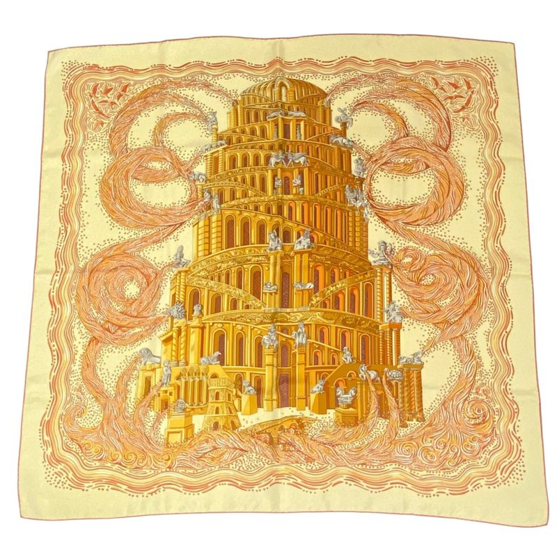 Hermes Carre 90 LES Rivieres DE Babel River Of Babel Scarf 100% Silk Yellow