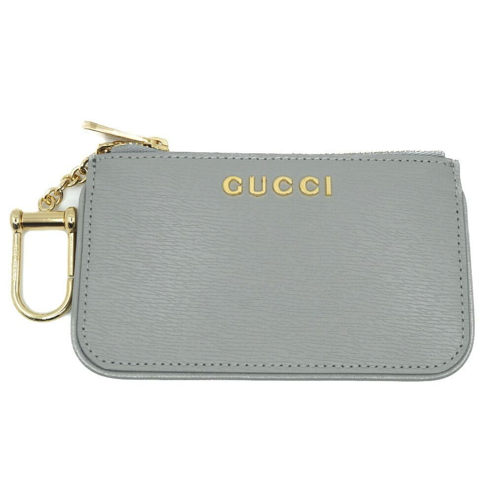 Gucci Coin Case Key Gray Gold Leather Logo Key