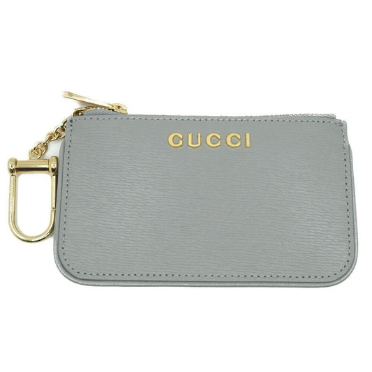 Gucci Coin Case Key Gray Gold Leather Logo Key