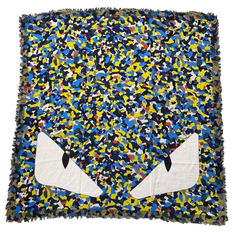 Fendi Bugs Monster Scarf Shawl Large Accessory Silk Logo All Over Pattern