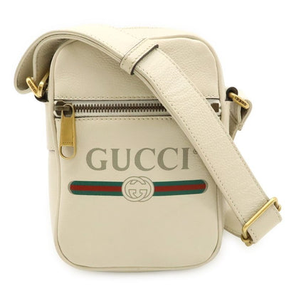 Gucci Print Logo Shoulder Bag Pochette Crossbody Leather Ivory Gold Hardware