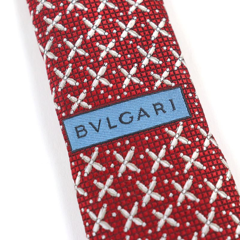 Bvlgari 100% Silk Sette Pieghe Wide Tie Tie Red All Over With Box Made In Italy