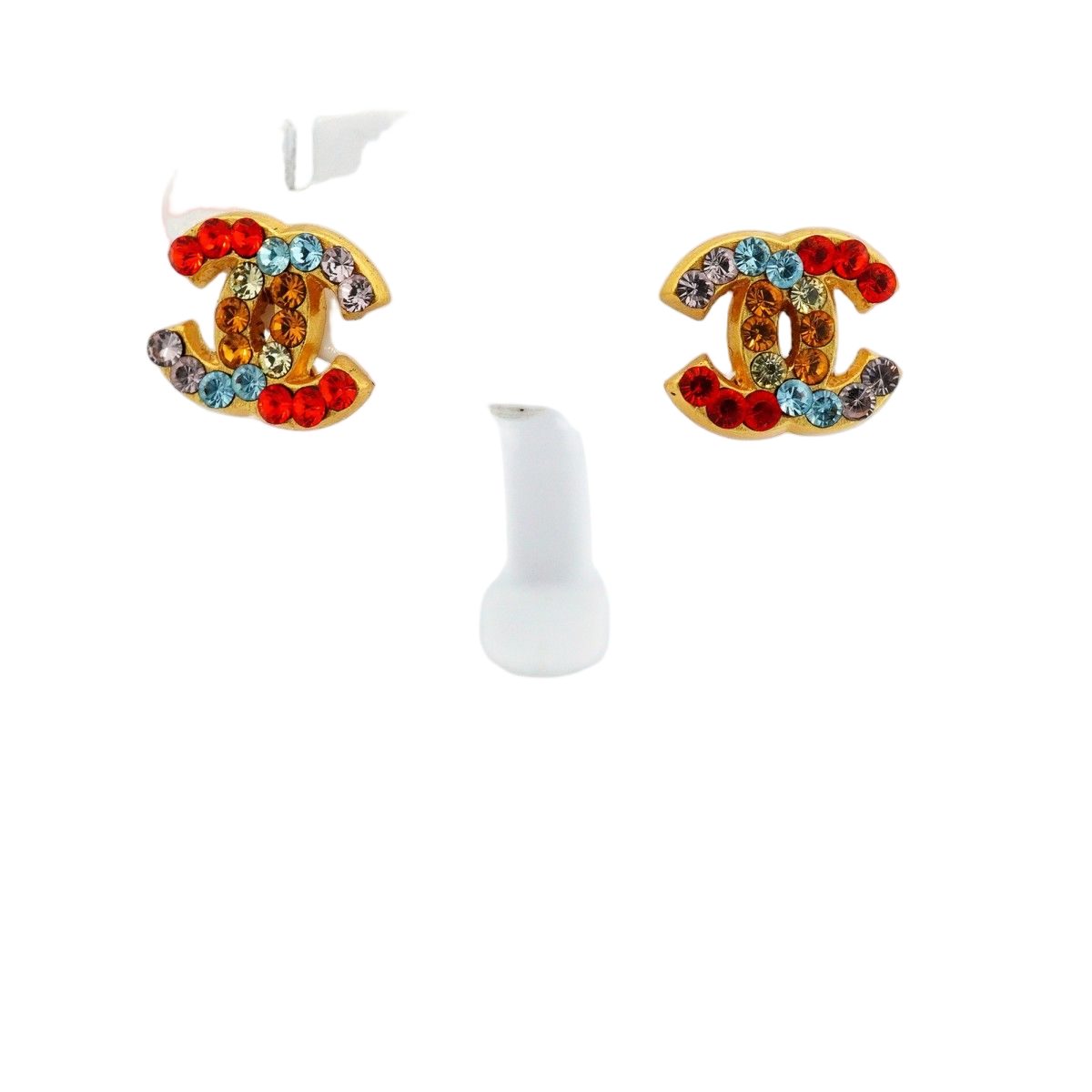 Chanel Earrings CC Logo Gold Plated Color Stone Multicolor — view 2