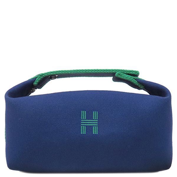 Hermes Pouch Brid a Black PM Toile Ash Marine Silver Hardware Navy Blue Handbag