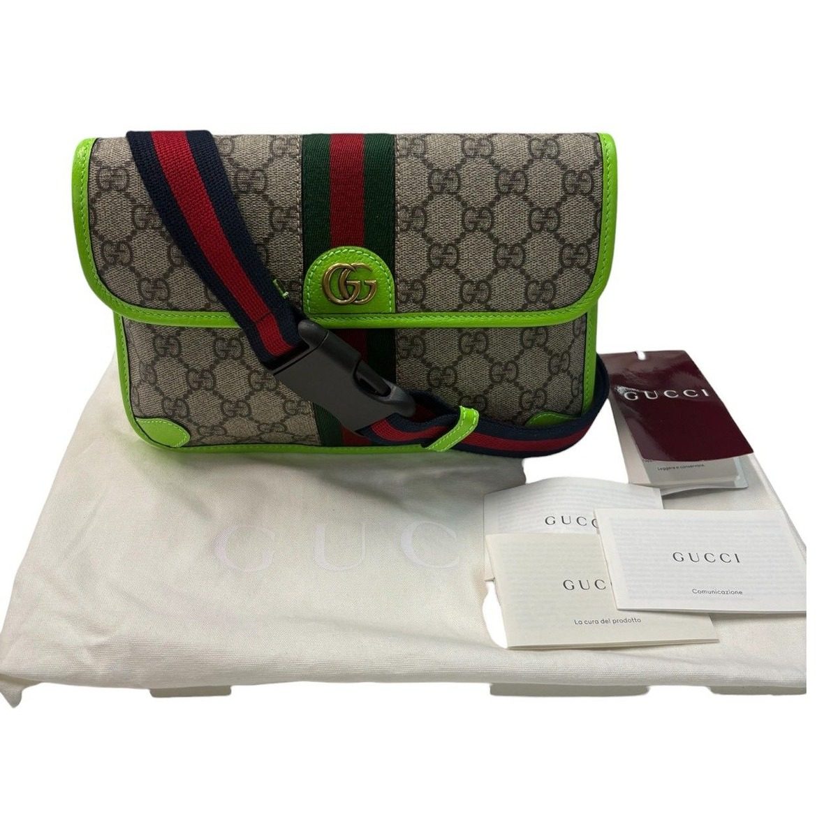 Gucci Ophidia Beige Gold GG Supreme Canvas Leather Shoulder Bag