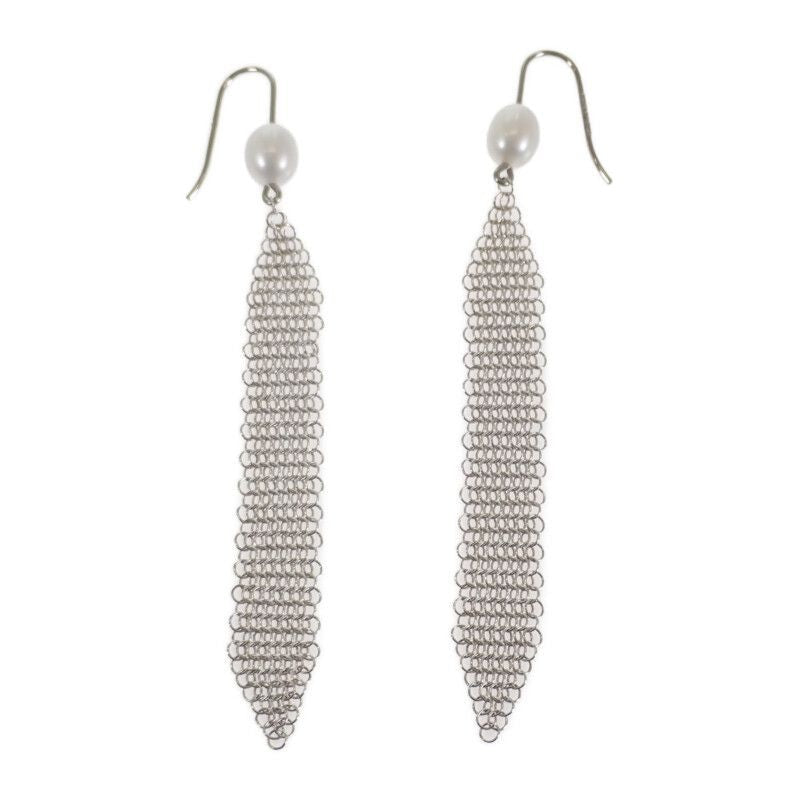 Tiffany & Co Mesh Tassel Earrings AG 925 Silver Pearl